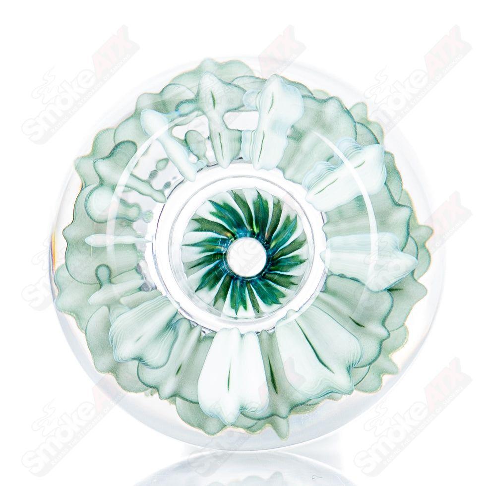 Swan Glass #5 18mm Flower Marble Bowl for heady glass pipes, featuring colorful flower and marble designs on clear glass.
