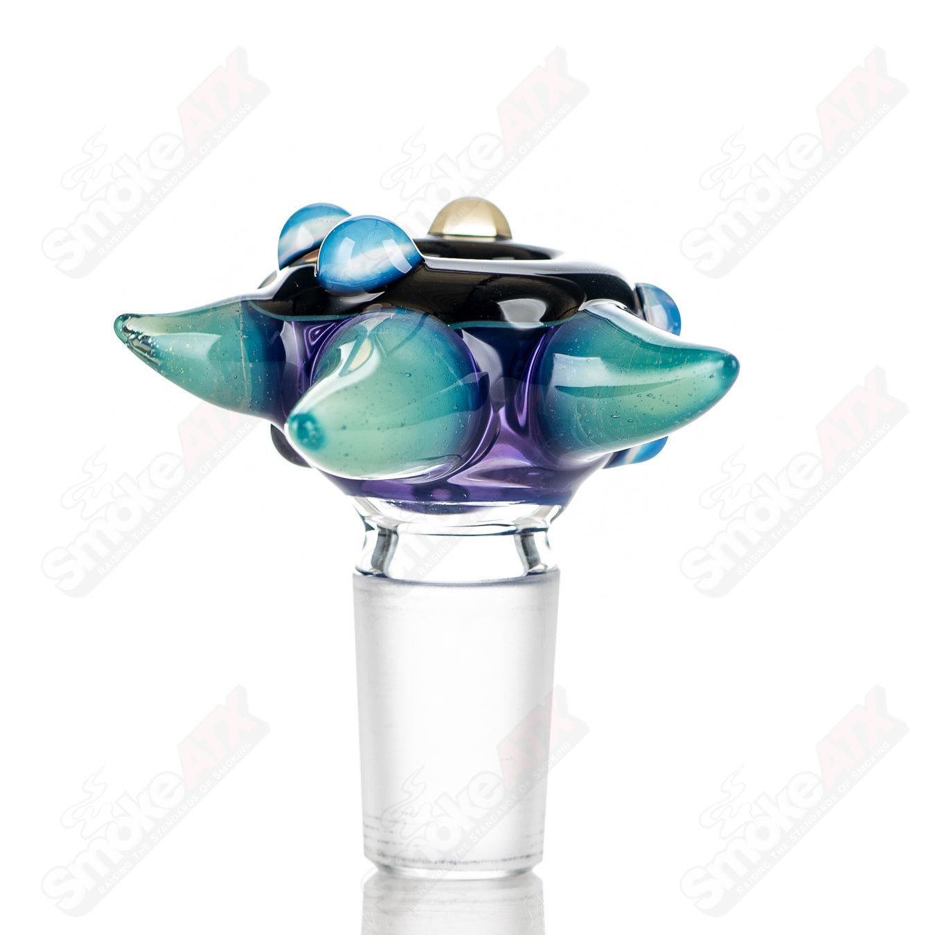 JMass 19mm full-color worked horn milli bowl for heady glass pipes, featuring vibrant horn design and intricate craftsmanship.