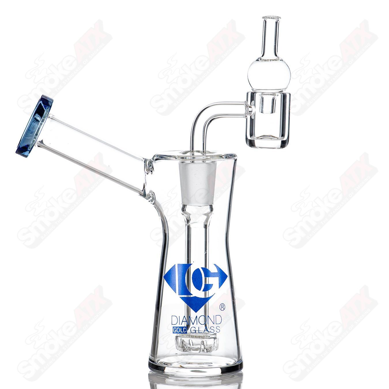 5" Blue Accent Showerhead Sidecar Hourglass Rig Diamond Glass - Smoke ATX