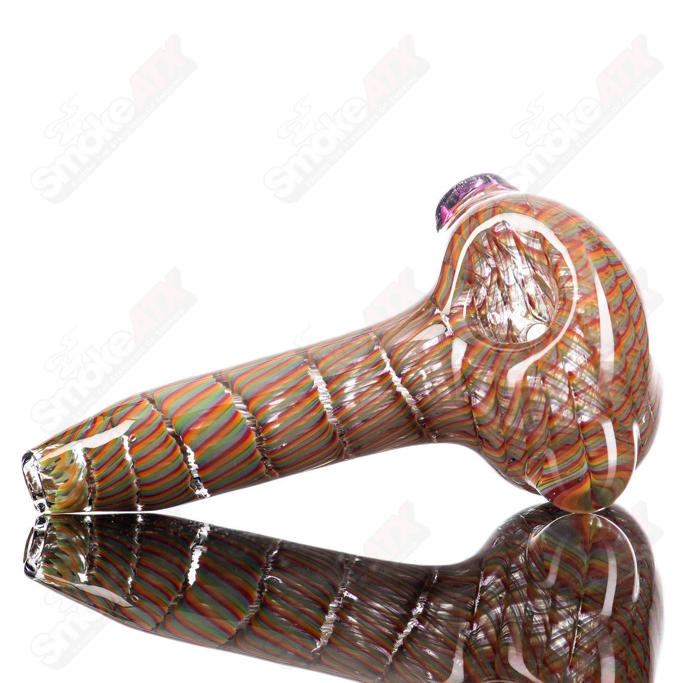 JMK Glass #5 Lattice Coil Spoon hand pipe made of glass with a lattice coil design, showcasing intricate craftsmanship.