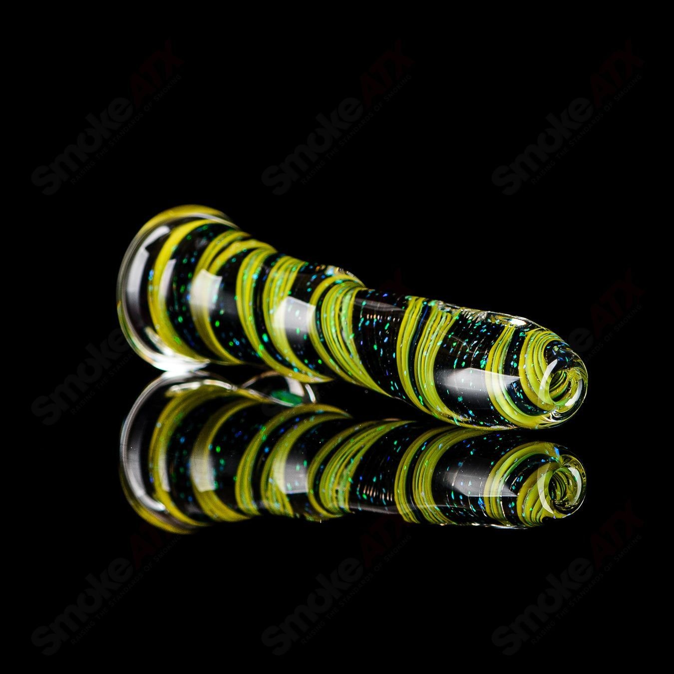 Glass chillum with vibrant opal design from Rotational Science, showcasing the colorful, artistic glass smoking accessory.