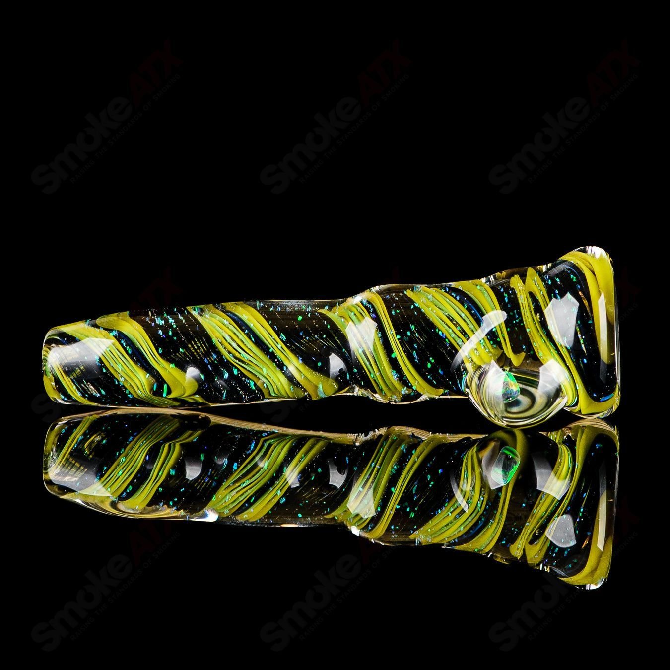 Glass Chillum by Rotational Science featuring a vibrant #5 Opal Hitter with colorful opal accents and a sleek design.