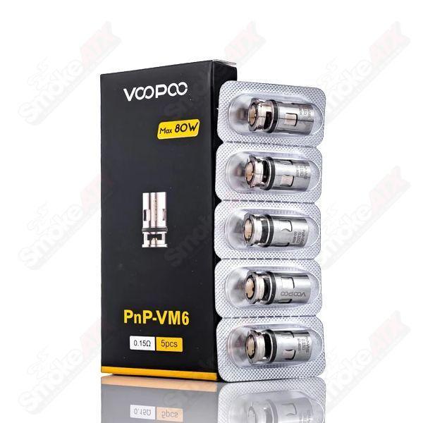 Set of five Voopoo PnP-VM6 coils, 0.15 ohm resistance for vaping, compatible with Voopoo e-cigarettes and devices.
