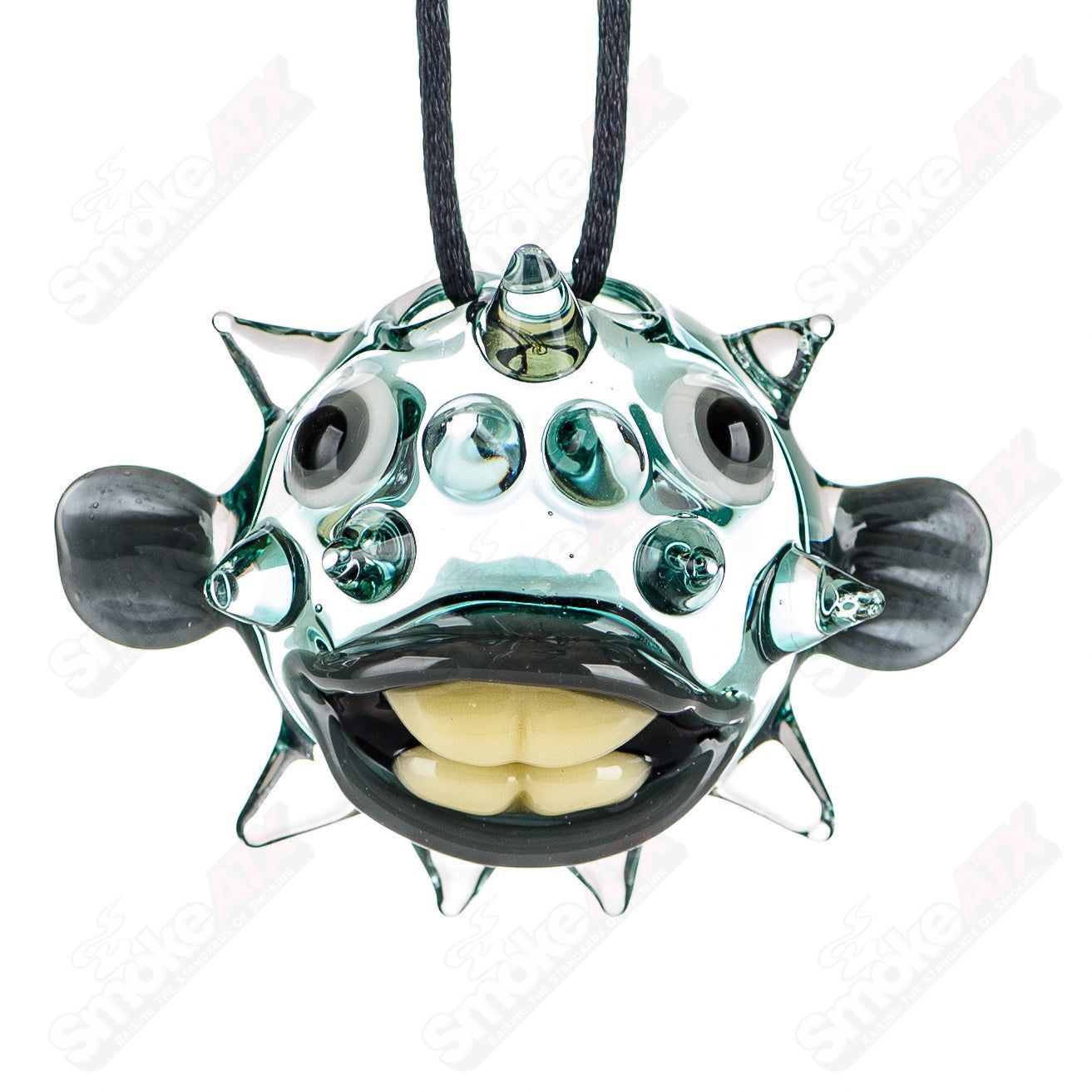 Chadd Lacy Glass #5 Puffer Pendant featuring colorful, intricate heady glass design, hanging as a stylish jewelry piece