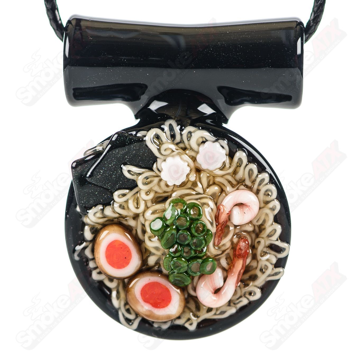 Colorful #5 Ramen pendant by Dojo Glass, handcrafted heady glass jewelry featuring a detailed ramen bowl design.