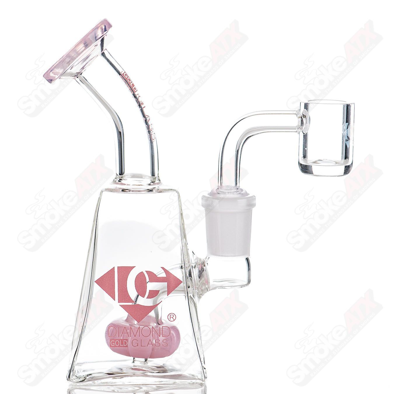 Diamond Glass 5-inch showerhead mini rig for concentrates, with a clear glass design and diamond accents.