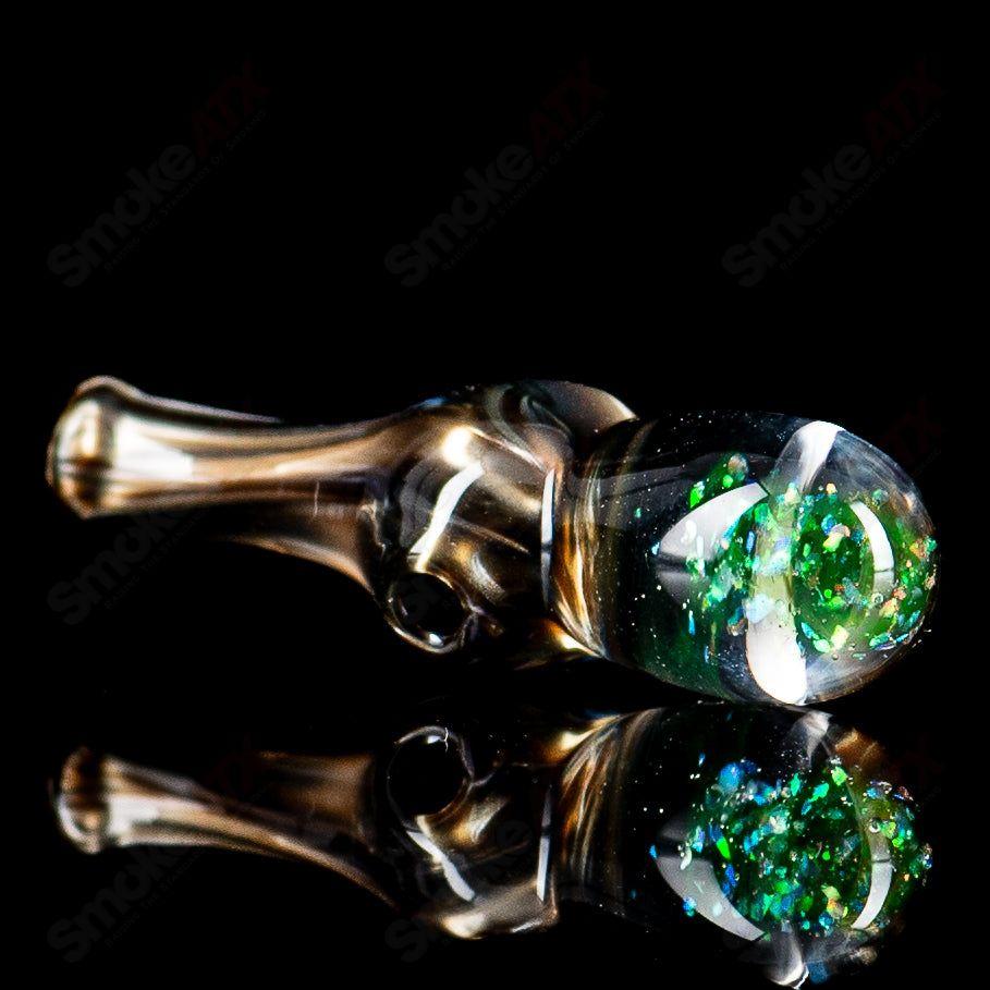 Colorful UV Puffco Joystick heady glass top by Geoff Made Glass, designed for Puffco devices with vibrant Indo and Indo X patterns.