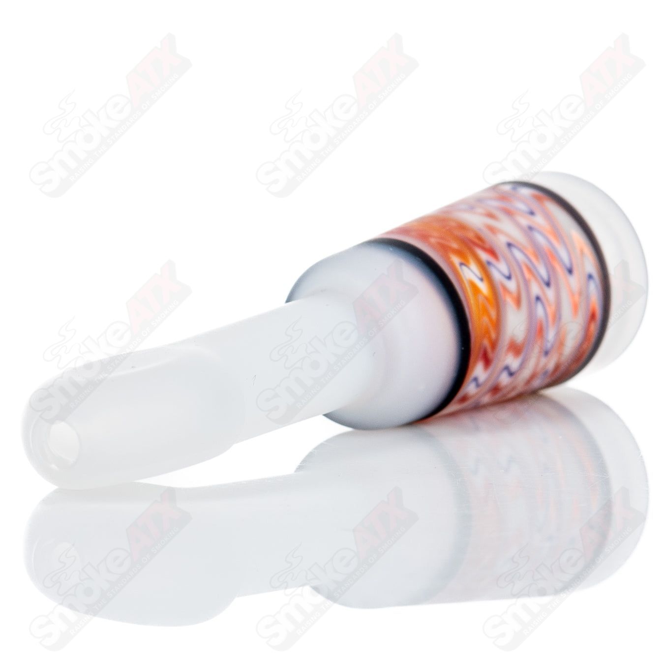 Colorful Kirkland Glassworks #5 Wig Wag Chillum, hand-blown heady glass piece with vibrant wig wag pattern and smooth glass finish.
