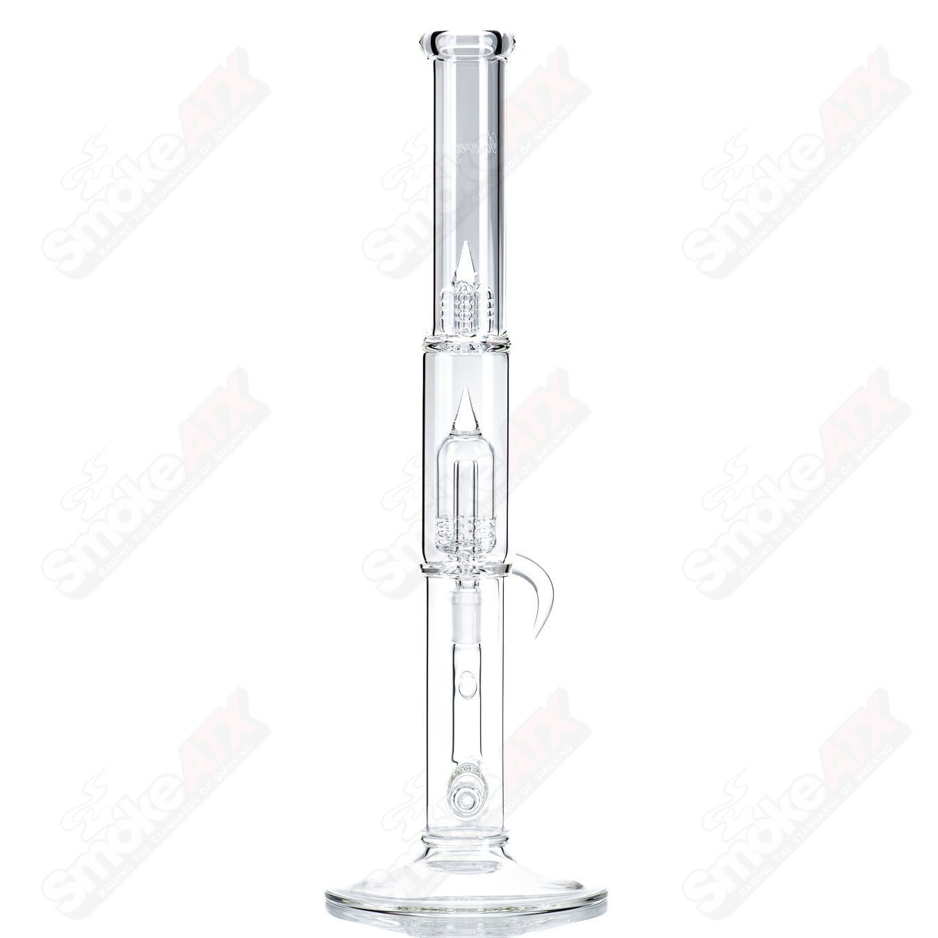 Sovereignty Glass 50mm Grid Dome Straight Tube with 3-Cut 360 Stem, straight neck, splash guard, clear glass design.