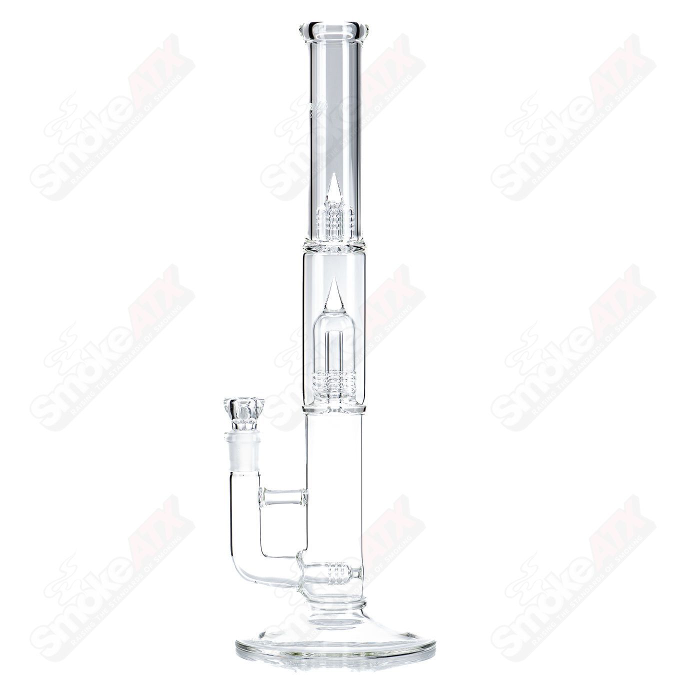 Sovereignty Glass 50mm Grid Dome 3Cut Straight Neck Stem with Splash Guard, clear glass straight tube for smoking.