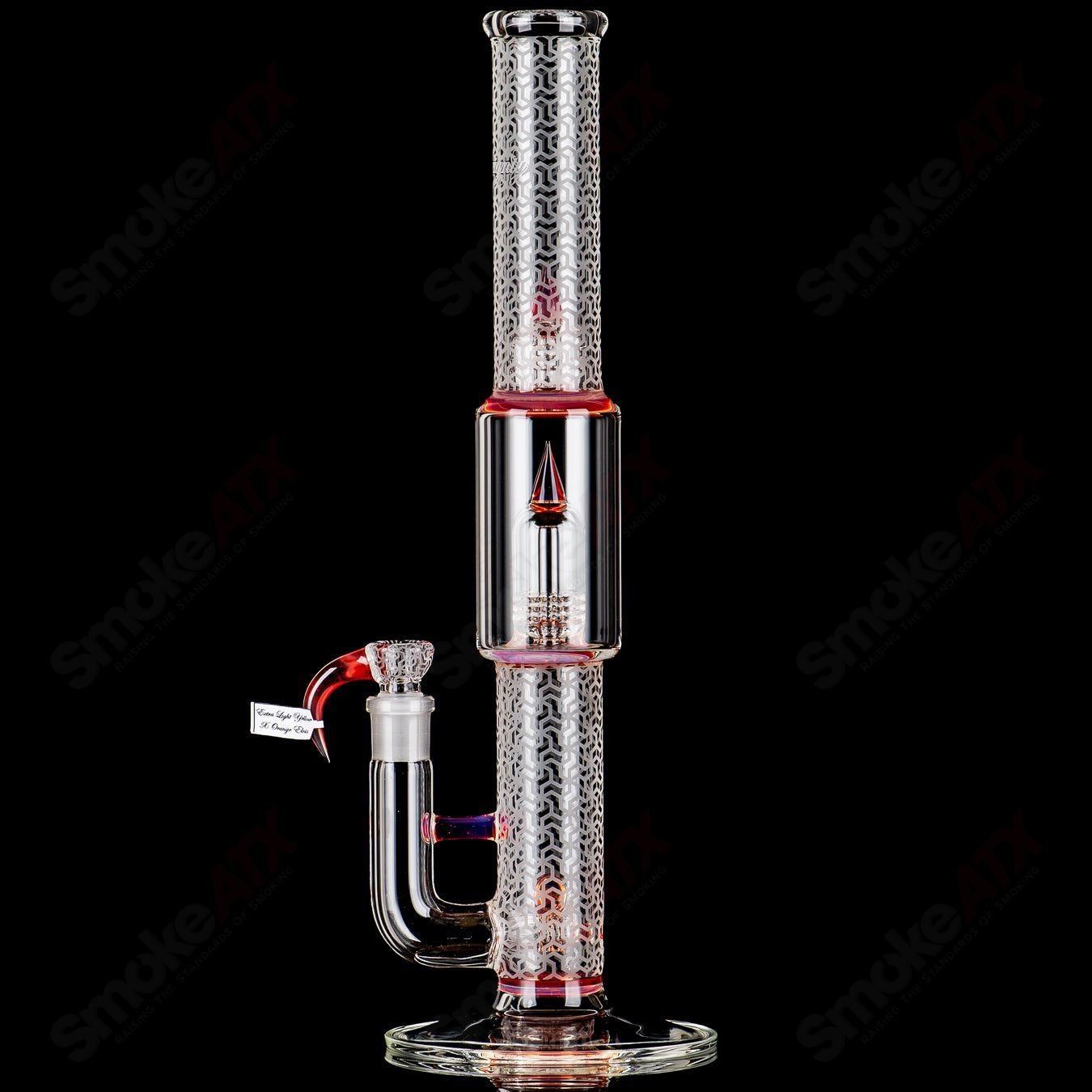 Sovereignty Glass 50mm Grid Dome Straight Tube with 3-Cut 360 Stemline, partial accents, Millie pattern, and blasted design.