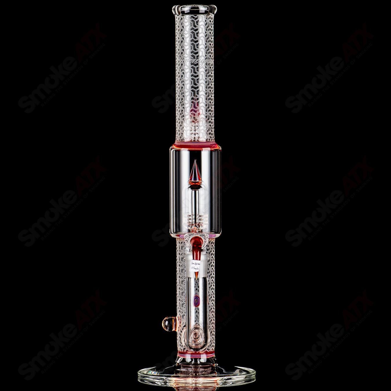 Sovereignty Glass 50mm Grid Dome 3Cut Straight Tube with 360 Stemline, Partial Accents, Millie and Pattern Blasted finishes.