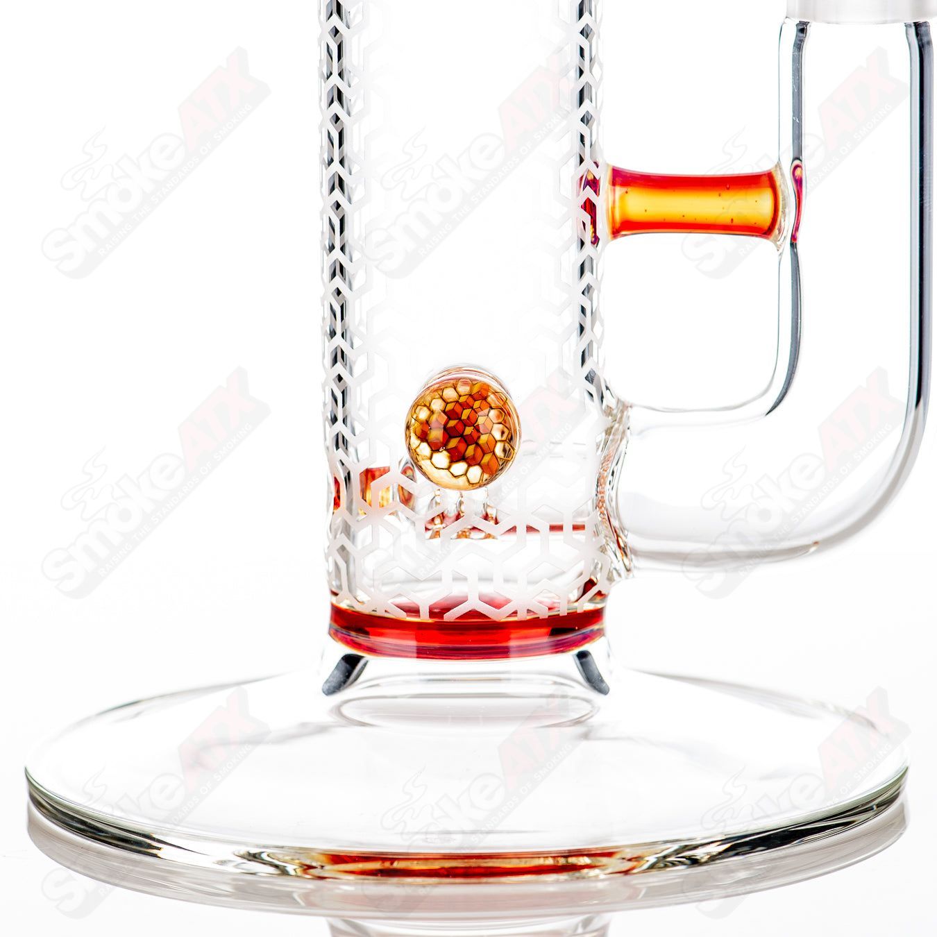 Sovereignty Glass 50mm Grid Dome 3Cut straight tube with 360 stemline, partial accents, Millie design, and pattern blasted finish.