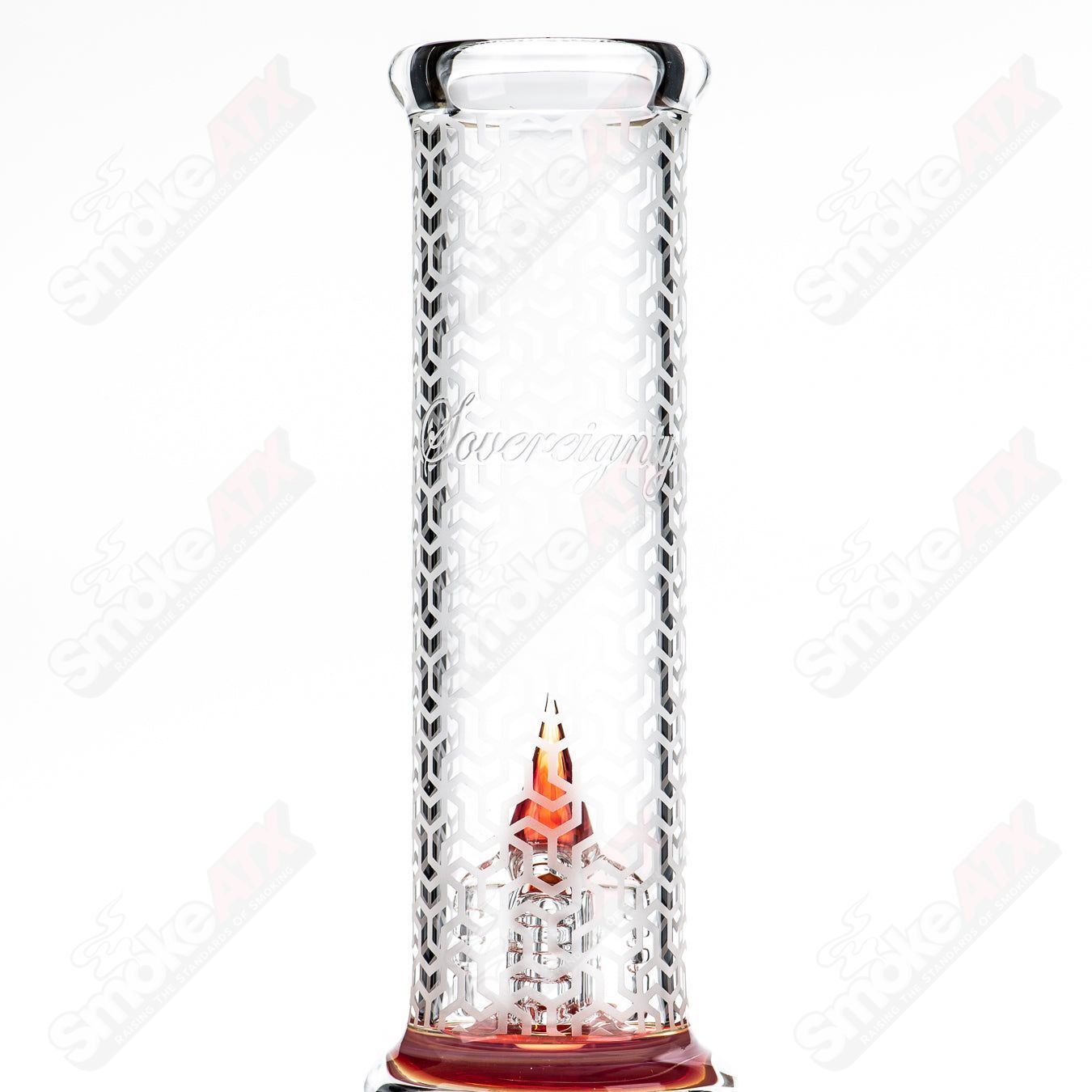 Sovereignty Glass 50mm Grid Dome Straight Tube with 3Cut 360 Stemline, partial accents, Millie pattern, and blasted finish.