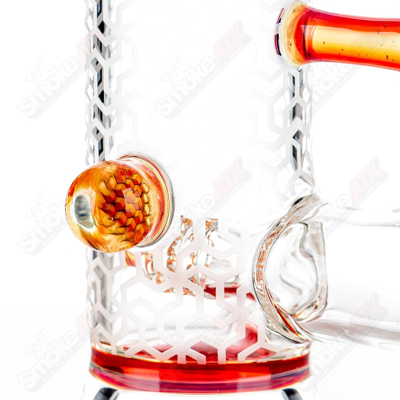 Sovereignty Glass 50mm Grid Dome 3Cut Straight Tube with 360 Stemline, Partial Accents, Millie & Pattern Blasted design.
