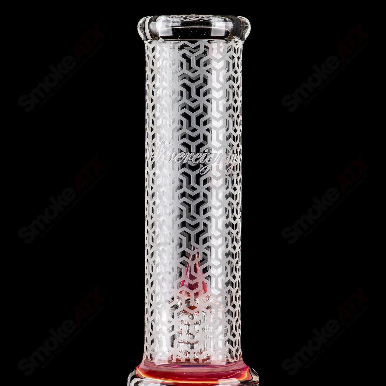 Sovereignty Glass 50mm Grid Dome 3Cut Straight Tube with 360 Stemline, Partial Accents, Millie and Pattern Blasted design.