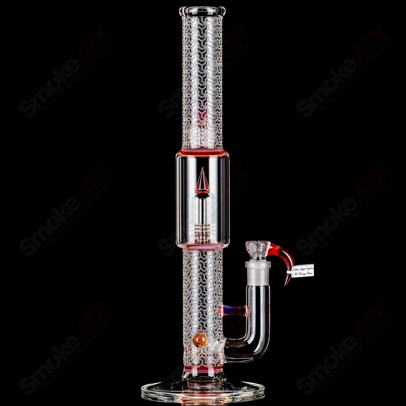 Sovereignty Glass 50mm Grid Dome 3Cut Straight Tube with 360 Stemline, Partial Accents, Millie Pattern, and Blasted Finish
