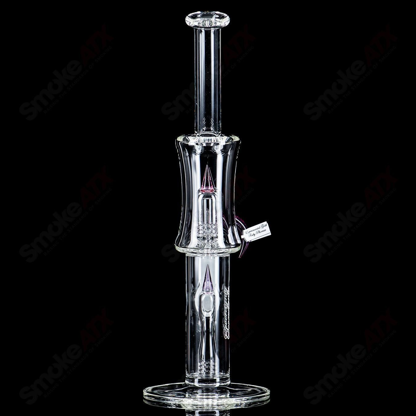 Sovereignty Glass straight tube with 50mm grid dome, fixed 180 minor accent, and bent neck for a unique heady glass experience.