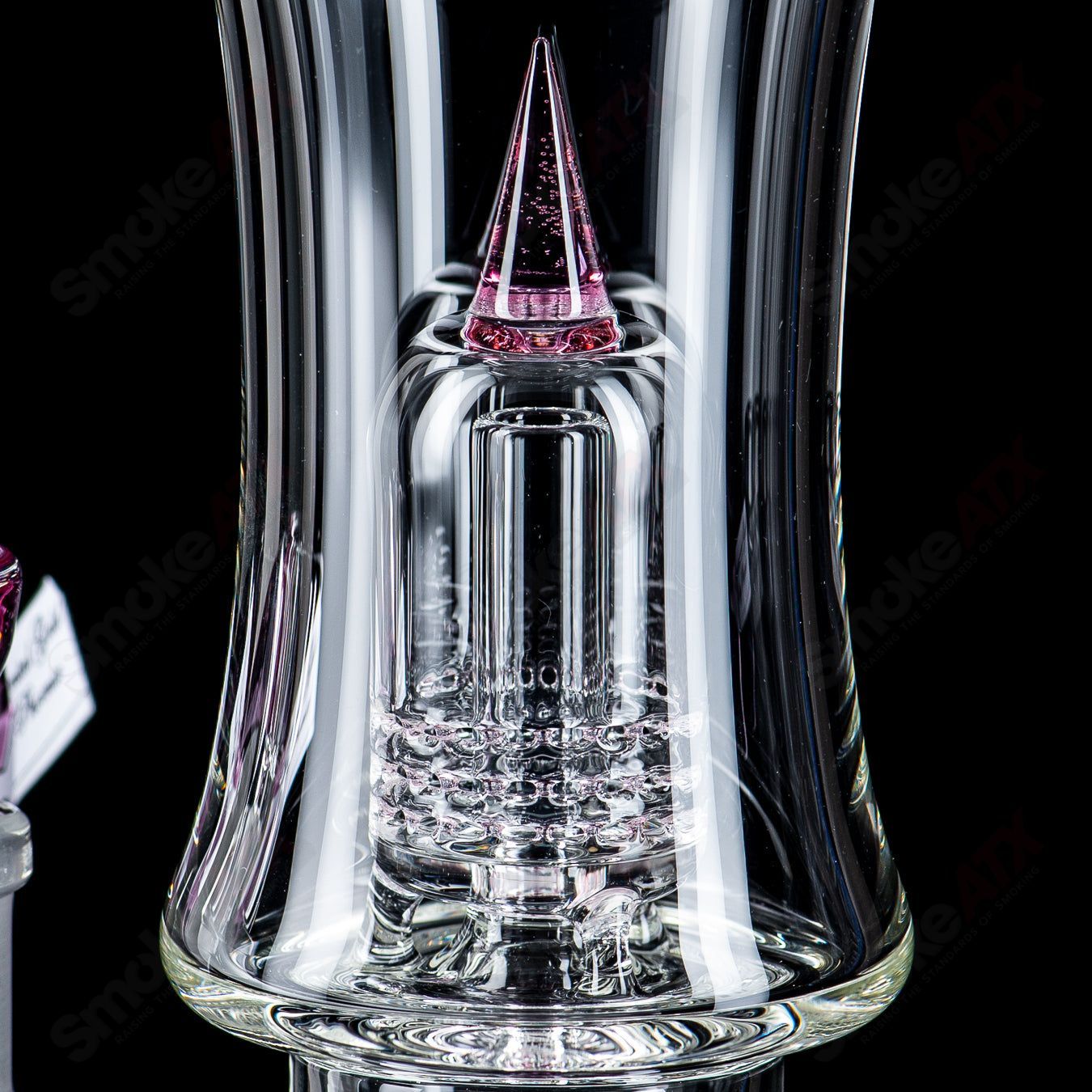 Sovereignty Glass 50mm Grid Dome Fixed 180 Minor Accent straight tube with bent neck, clear design, and intricate grid pattern.