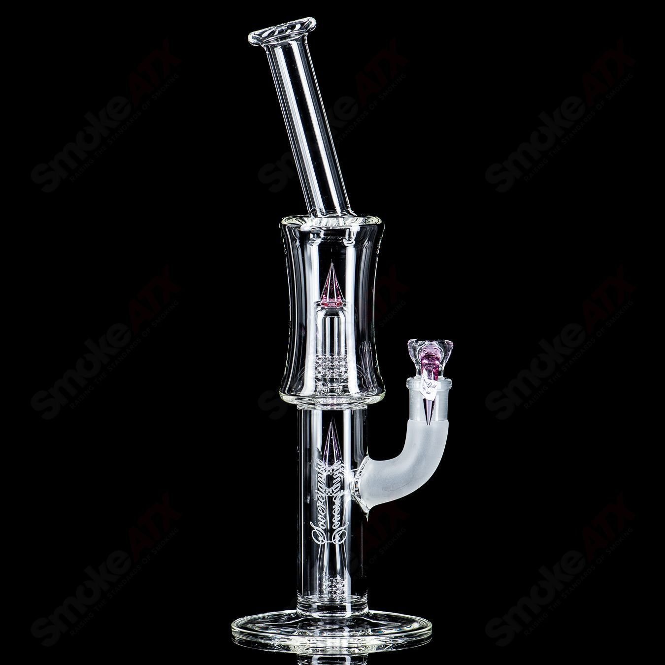 Sovereignty Glass heady straight tube with 50mm grid dome, fixed 180 minor accent, and bent neck design.