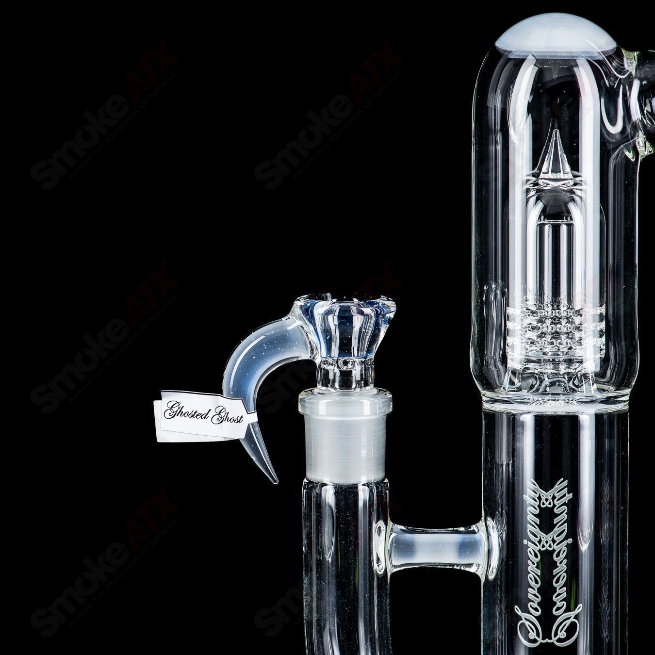 Heady glass 50mm Grid Dome Mini3 with full accent and Natty Neck design from Sovereignty Glass, featuring intricate details.