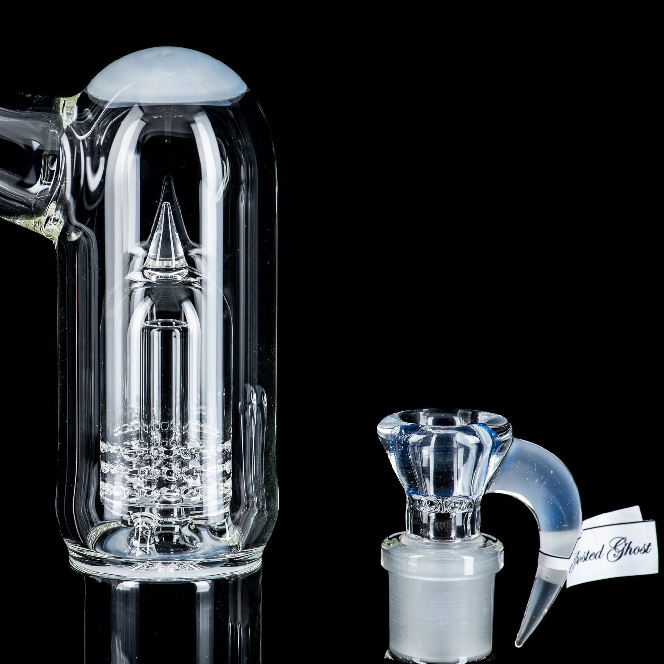 Sovereignty Glass Heady Glass 50mm Grid Dome Mini3 with full accent and natural neck design, showcasing detailed craftsmanship.