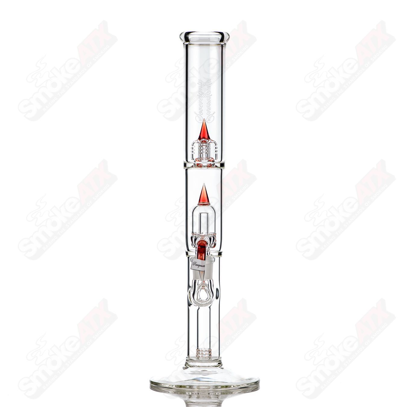 Sovereignty Glass 50mm mini grid dome with fixed 360 straight neck and splash guard in pomegranate color, straight glass tube.