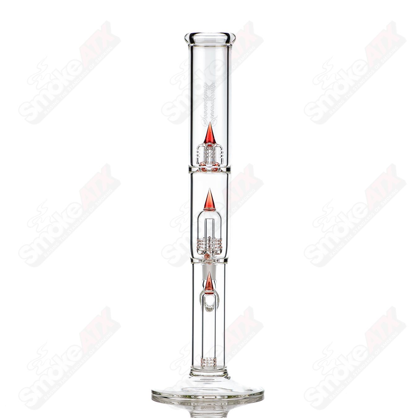 Sovereignty Glass 50mm mini grid dome with fixed 360 straight neck and splash guard in pomegranate color, straight glass tube.