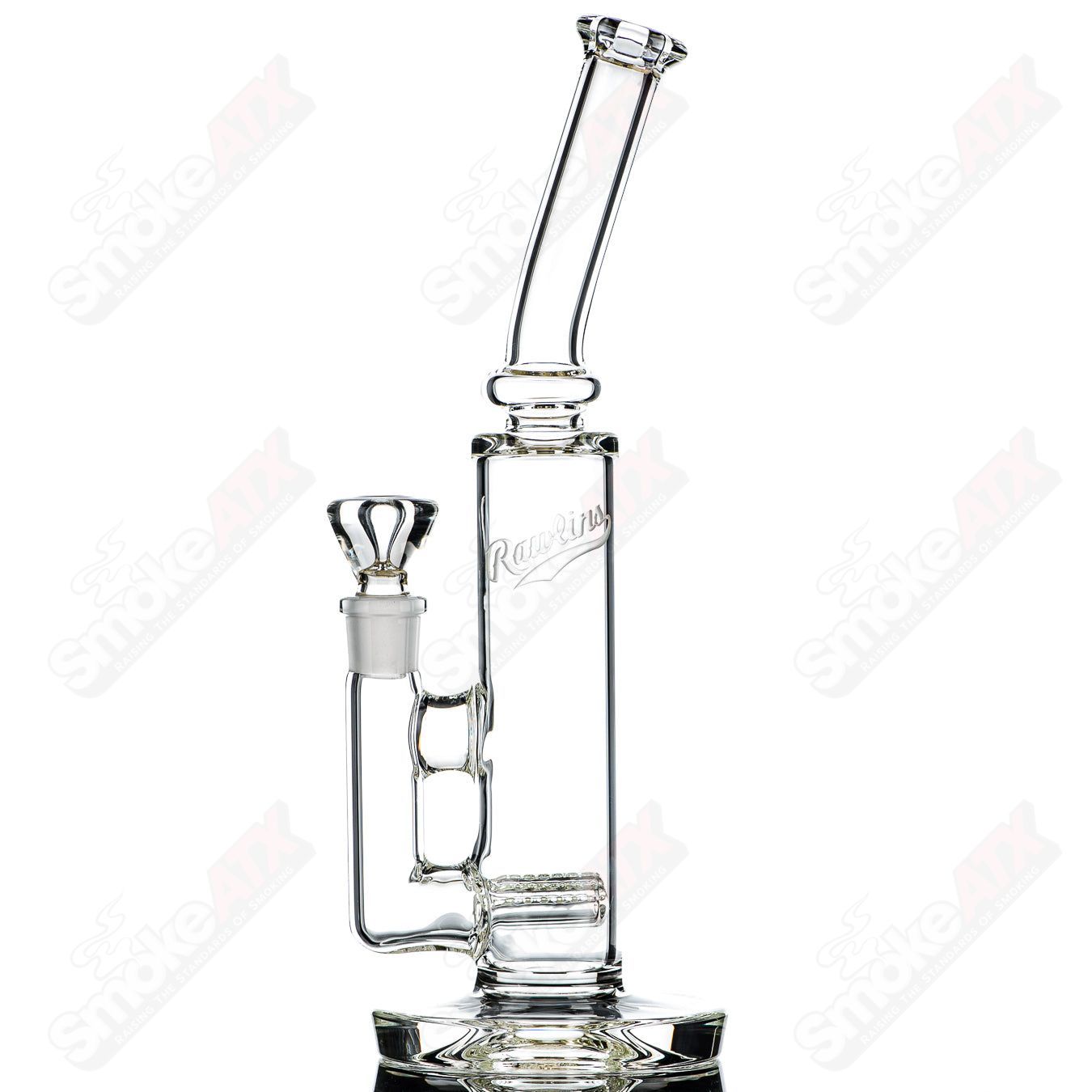 50mm UV Horizonline Tube by Rawlin's Glass, clear heady straight glass tube with UV-reactive features, for smoking or display.