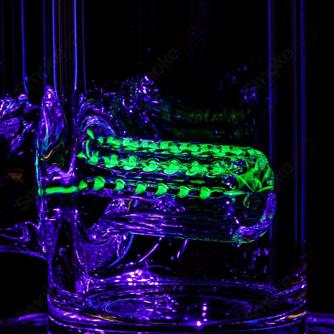 50mm UV Horizonline Straight Tube by Rawlin's Glass, colorful heady glass with vibrant UV-reactive design and clear glass accents.