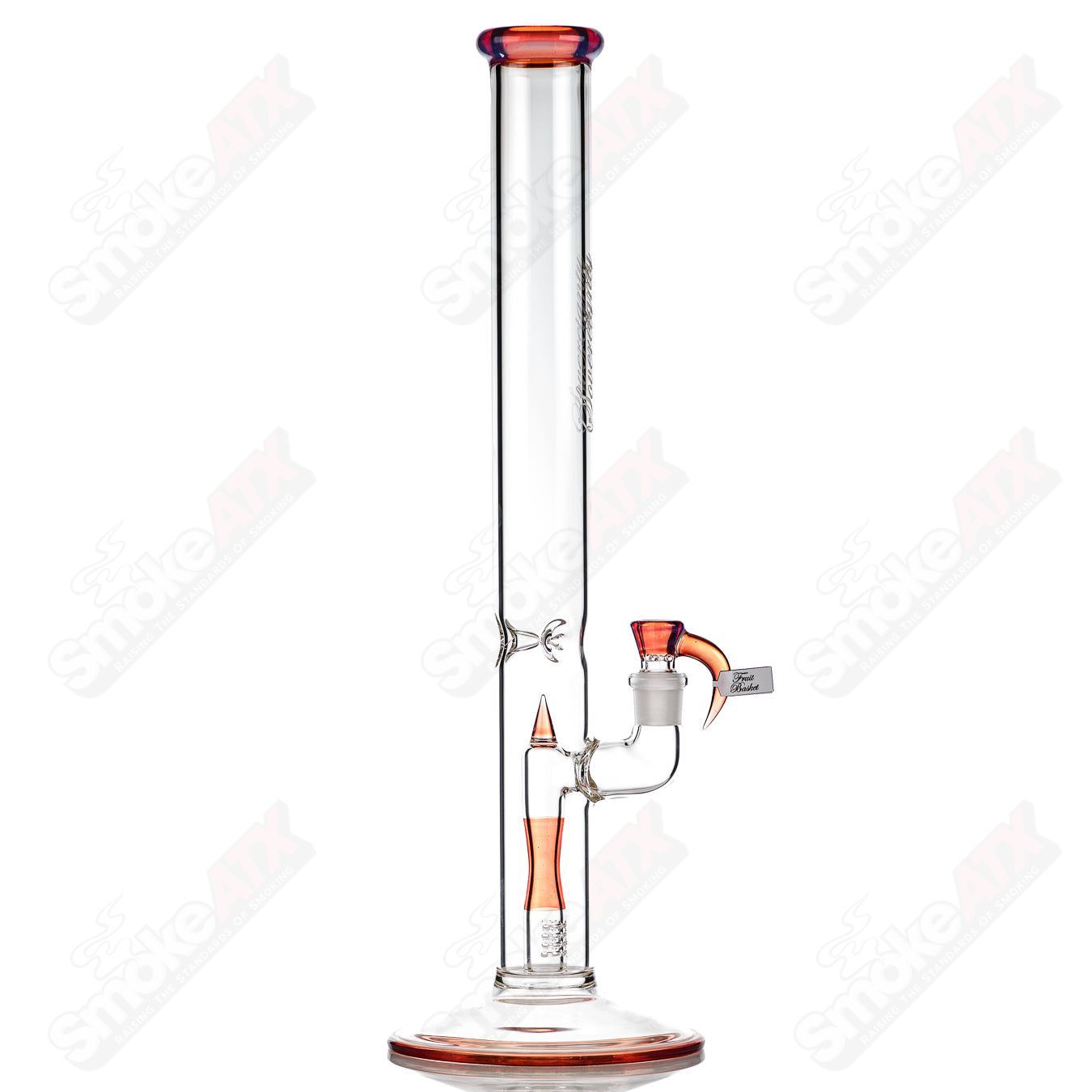 Sovereignty Glass 50x0 Fixed 180° Full Accent fruit basket straight tube with accented perc reduction, clear glass design.