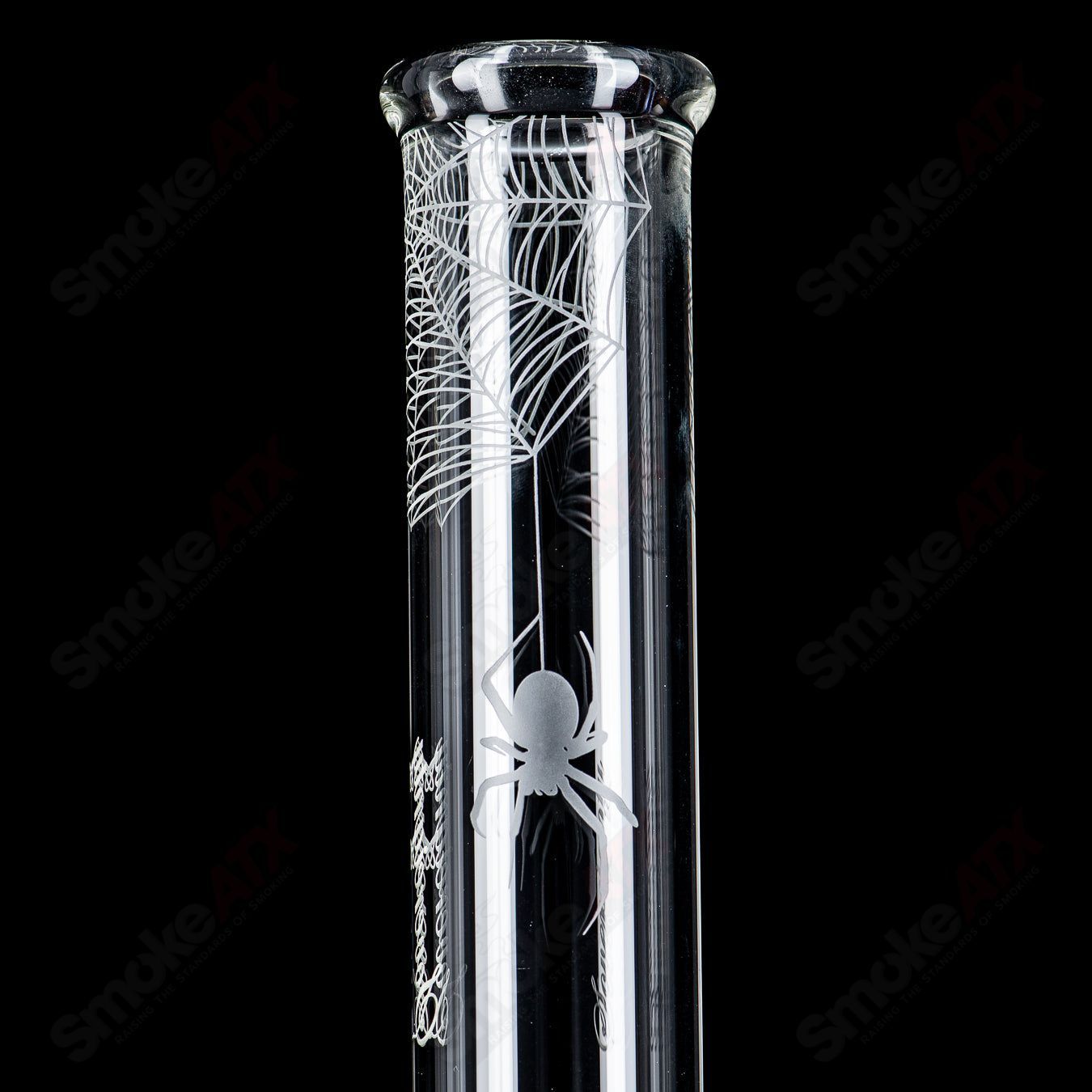 Sovereignty Glass 50x5 fixed 360° straight tube with clear glass, reduced perc, and Halloween pattern design.