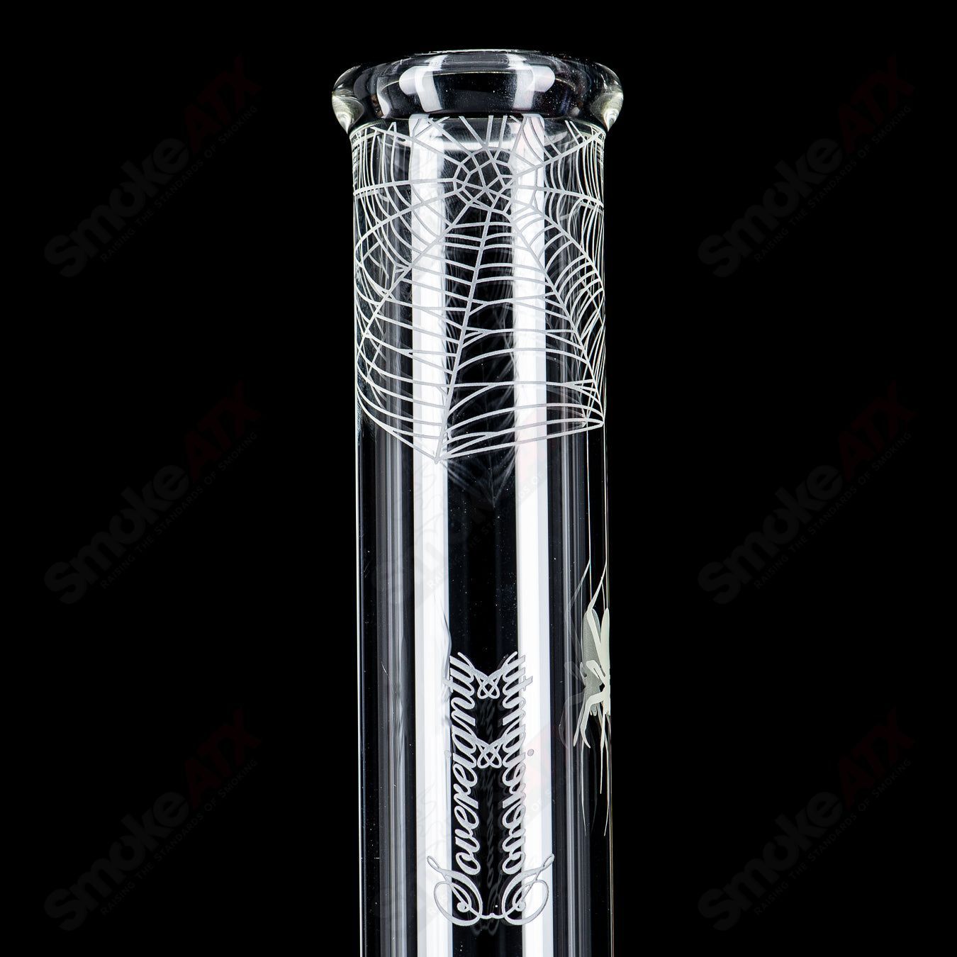 Sovereignty Glass 50x5 fixed 360 clear straight tube with reduced perc and Halloween pattern design.