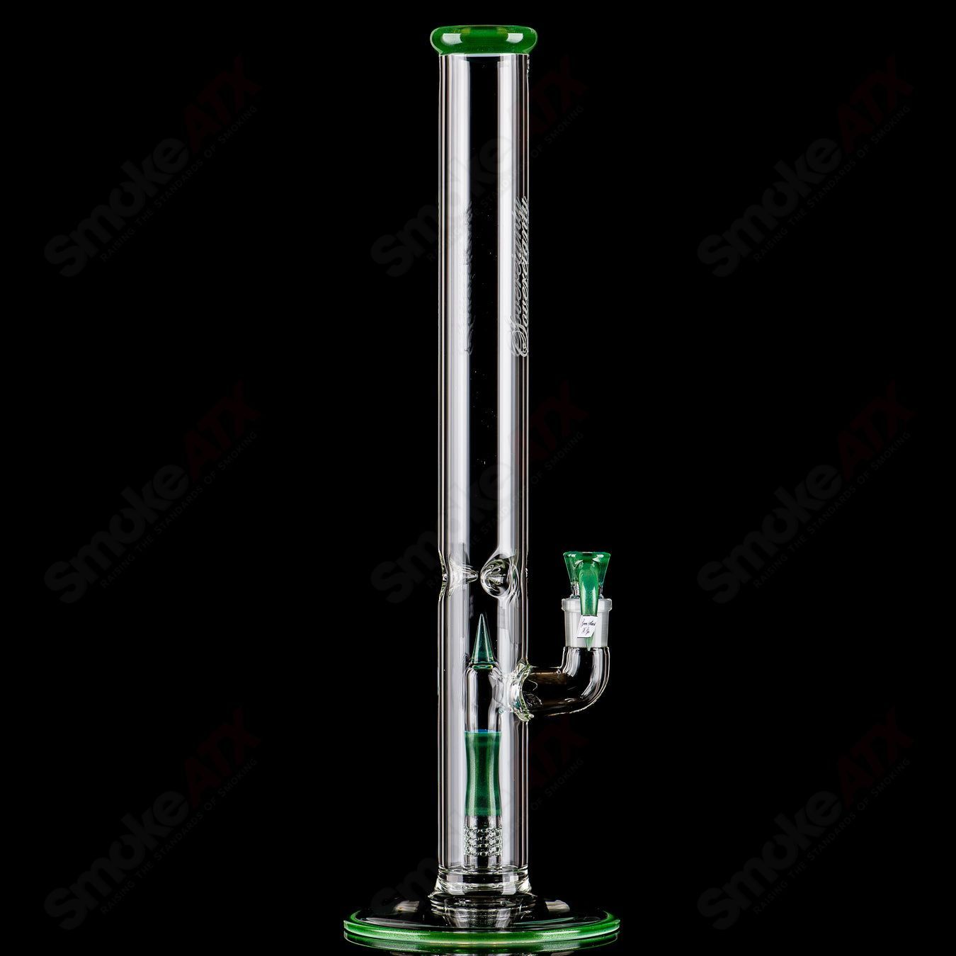 Sovereignty Glass 50x5 fixed 360 full accent straight tube with accented perc reduction, clear glass design.