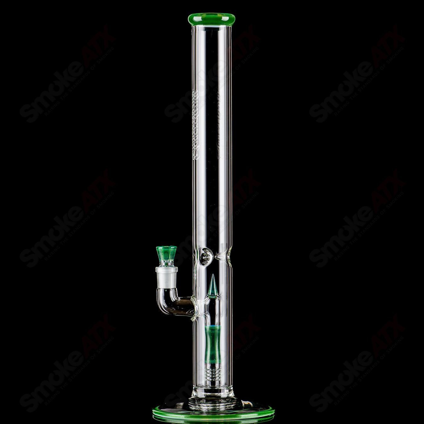 Sovereignty Glass 50x5 fixed 360 full accent straight glass tube with accented perc reduction design.