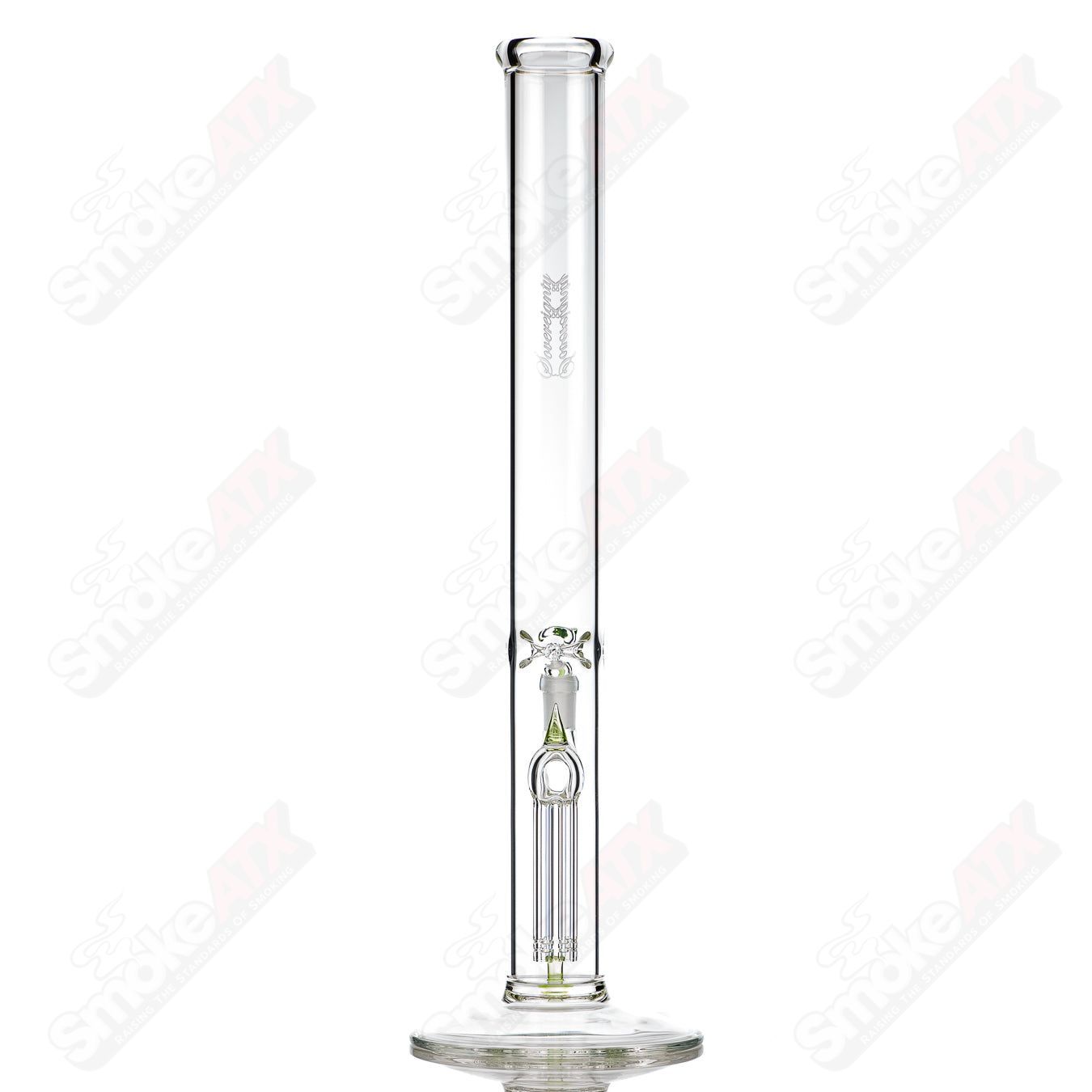 Sovereignty Glass 50x5 fixed 4-arm partial accent Absinth straight tube with intricate glass design and clear finish.