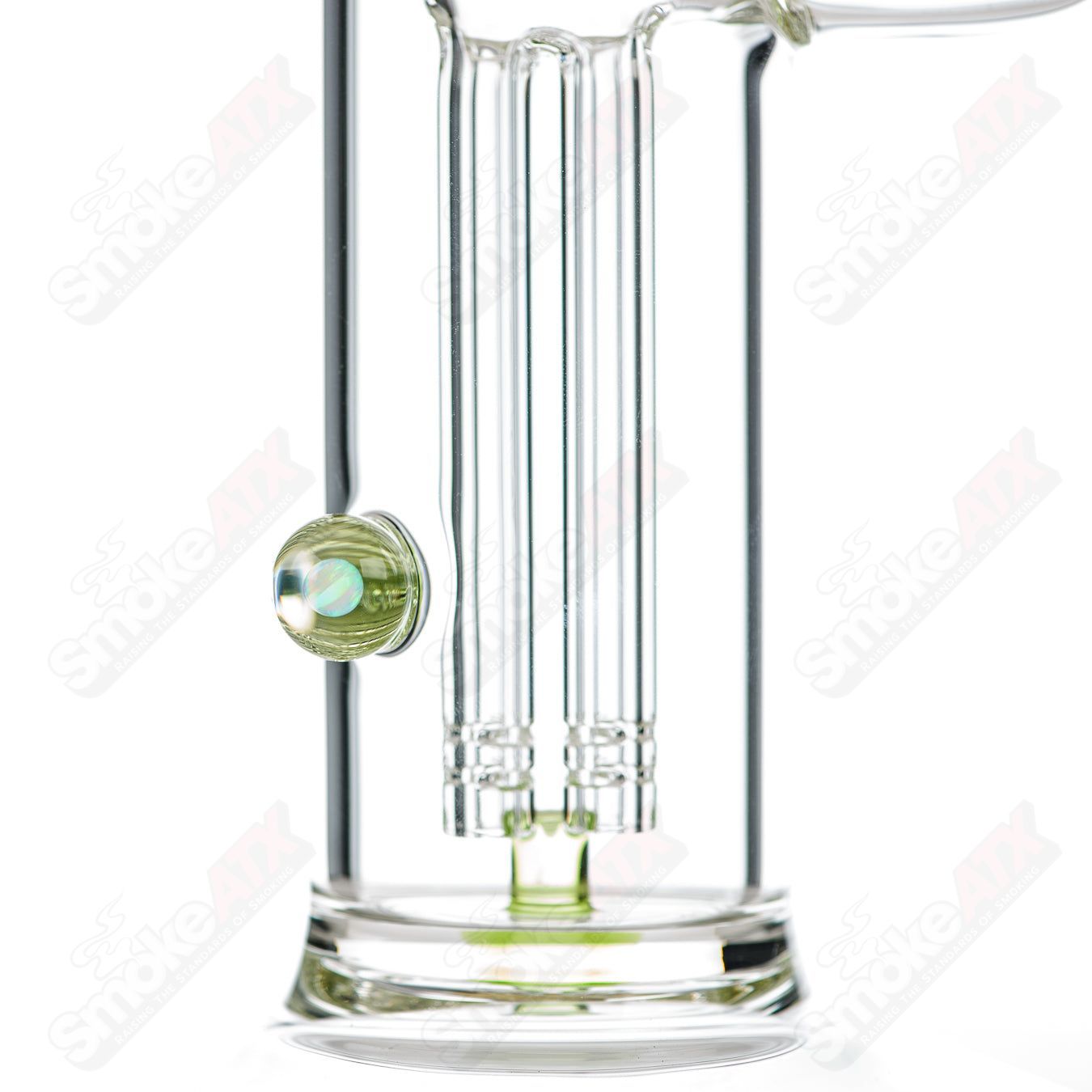 Sovereignty Glass 50x5 fixed 4-arm partial accent straight tube with Millie Absinth design, clear glass with intricate detailing.