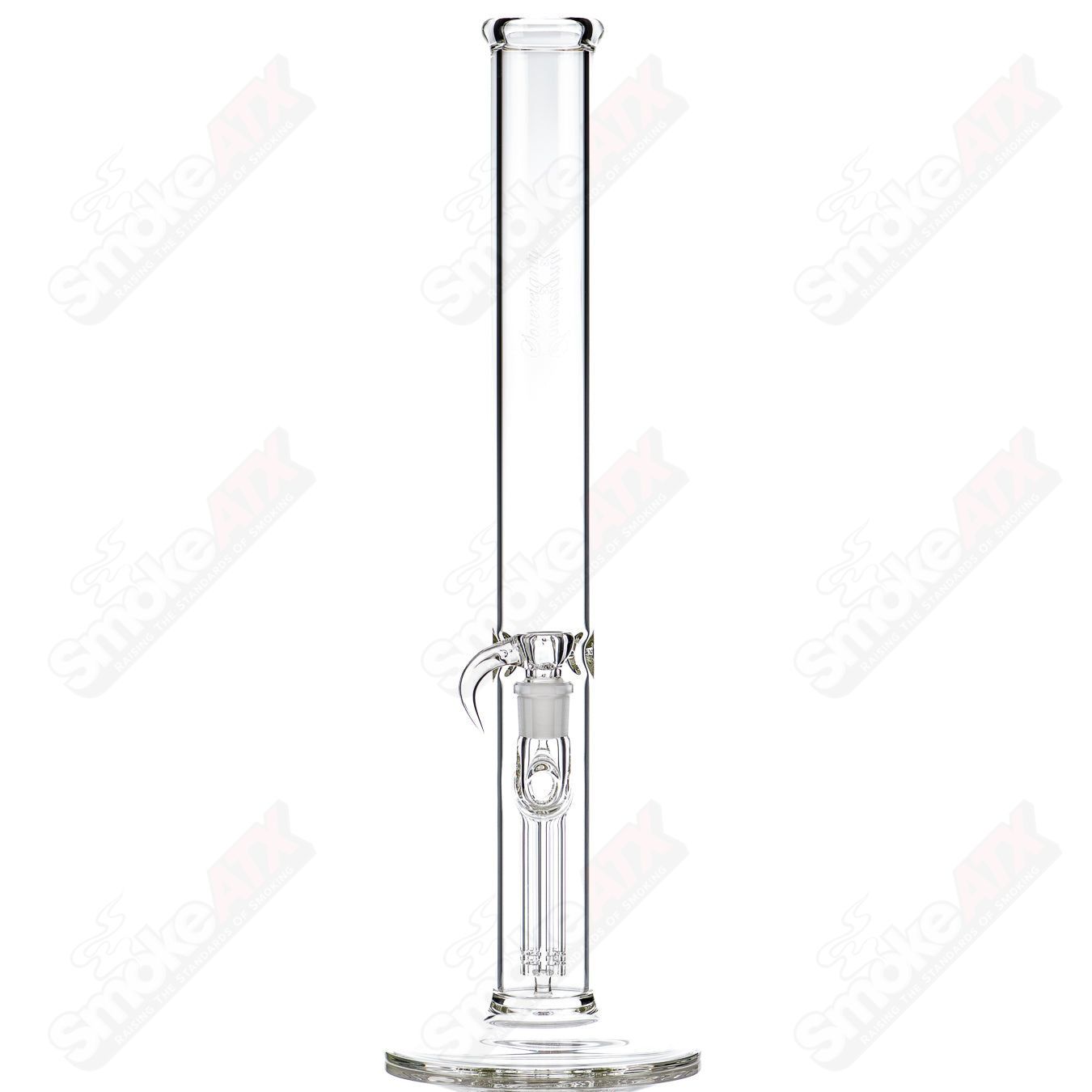 Clear glass 50x5 fixed 4-arm Sovereignty Glass straight tube vaporizer attachment with precise craftsmanship.