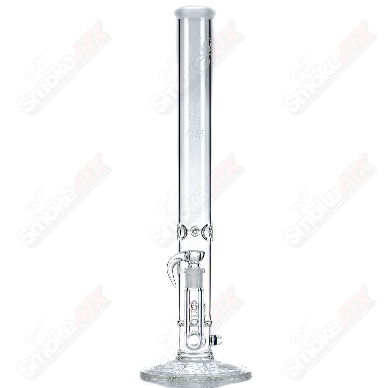 Clear 50x5 grid cap glass straight tube with Millie and Halloween pattern by Sovereignty Glass, featuring colorful decorative details.