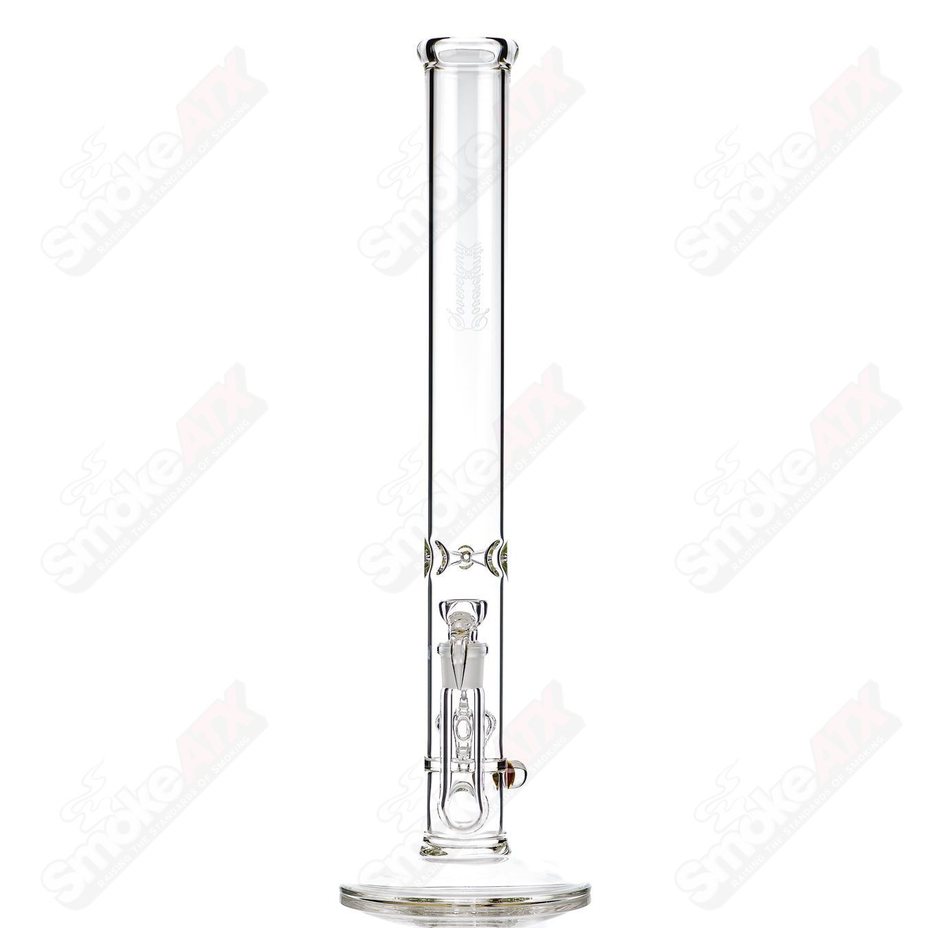 Clear 50x5 Imperial straight glass tube with Milli Sovereignty branding, showcasing its transparent design and precise dimensions.