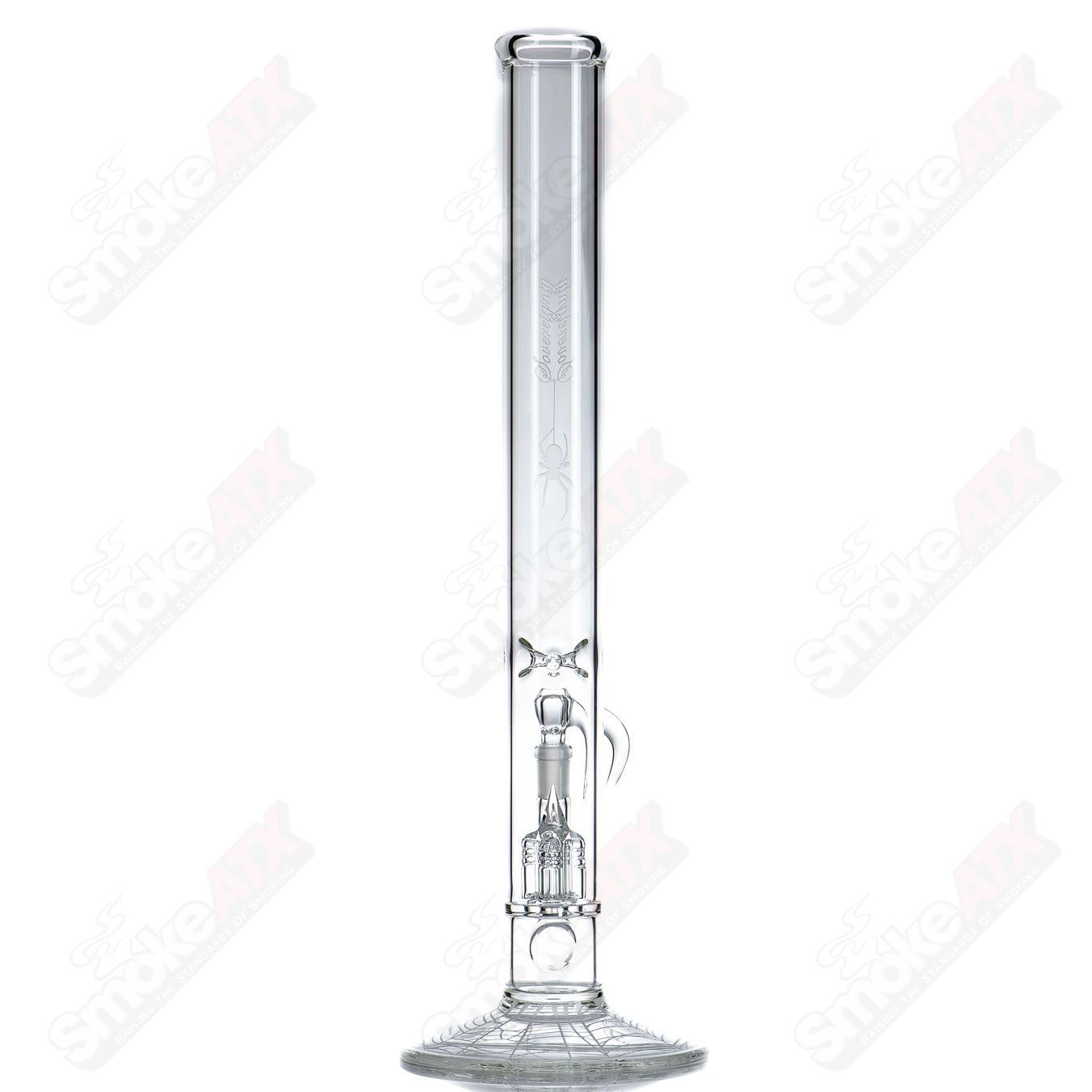 Clear Sovereignty Glass straight tube with Halloween pattern, 50x5 inches, featuring festive orange and black designs.