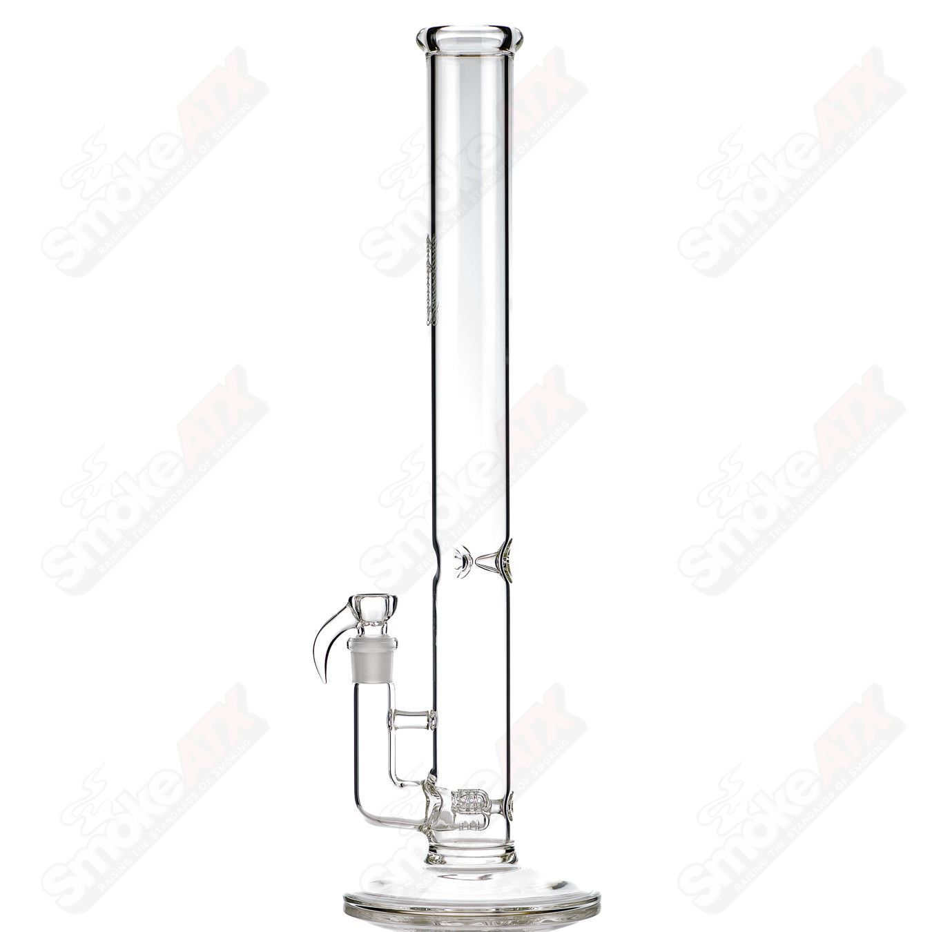 Clear glass straight tube with 50x5 mini threeline design by Sovereignty Glass, showcasing its sleek and minimalist style.