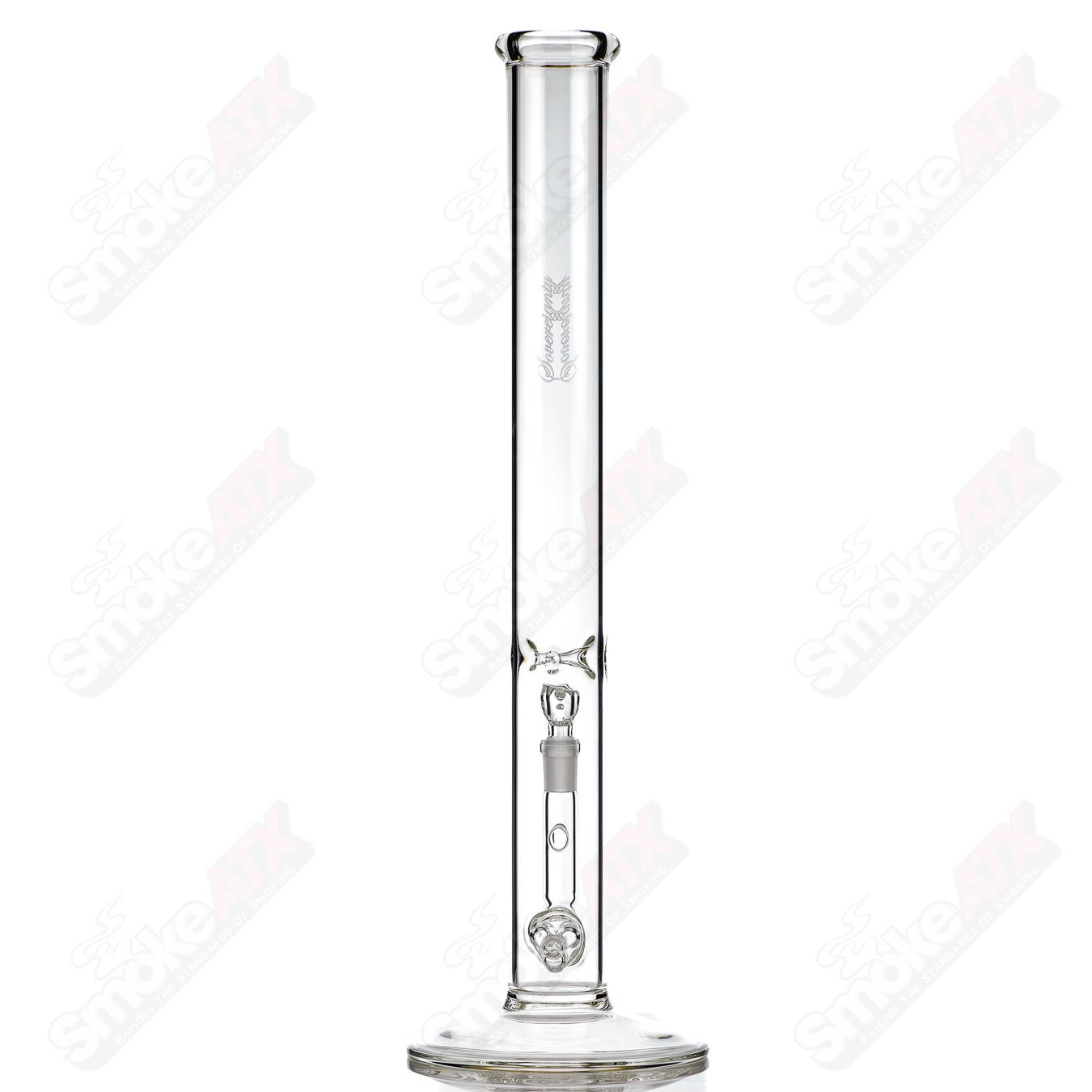 Sovereignty Glass 50x5 mini threeline straight tube, clear glass with decorative line details, designed for smoking use