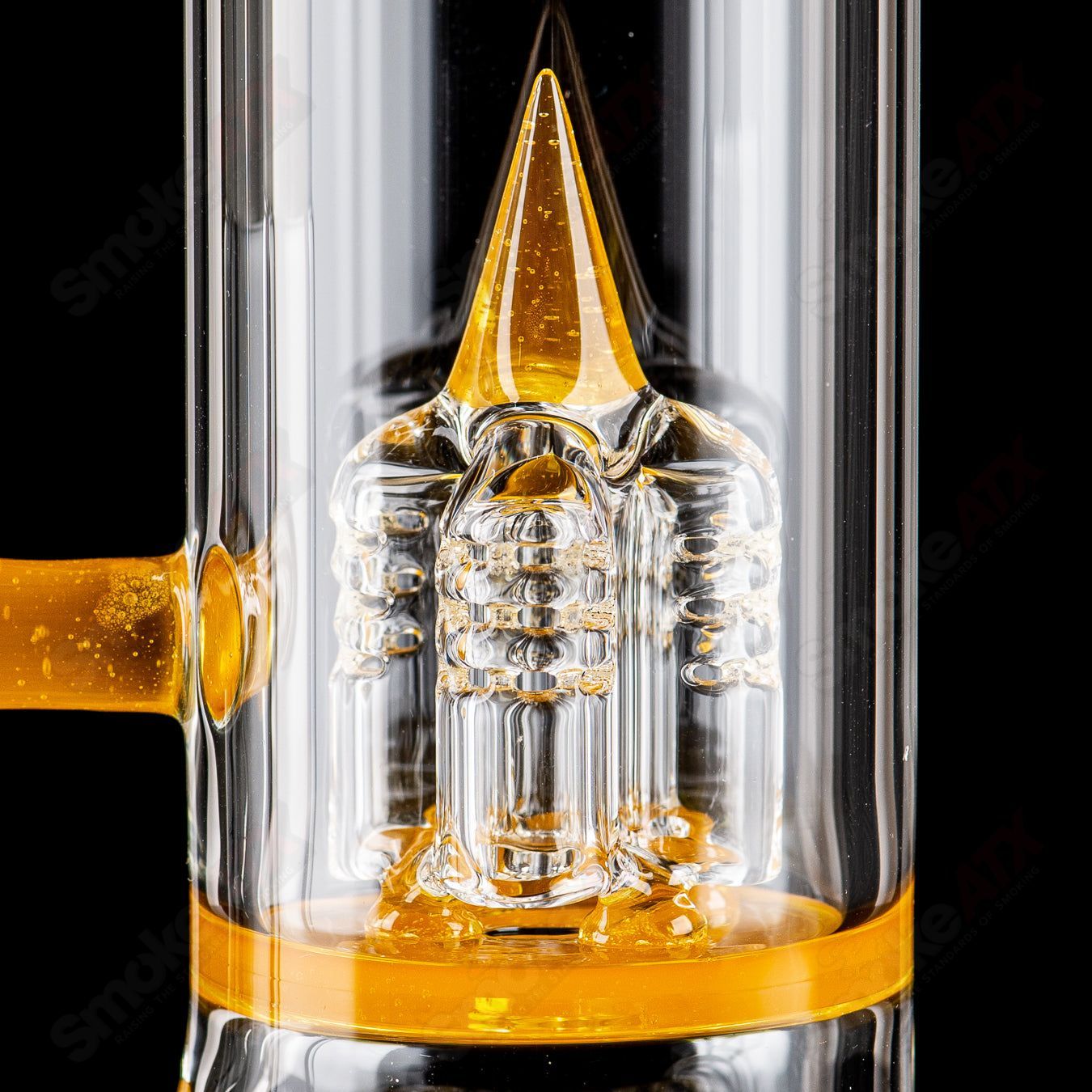 Sovereignty Glass 50x5 Stemline Inv4 partial accent straight tube with seal accent, clear glass, detailed design features.