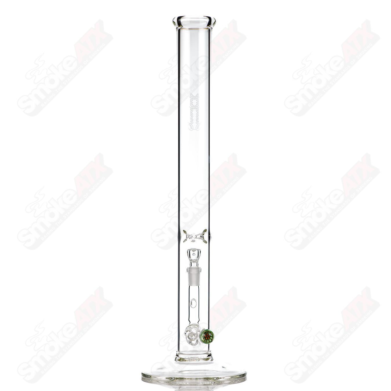 Clear 50x5 Threeline glass straight tube with Milli Sovereignty branding, featuring three-line design and straight shape.