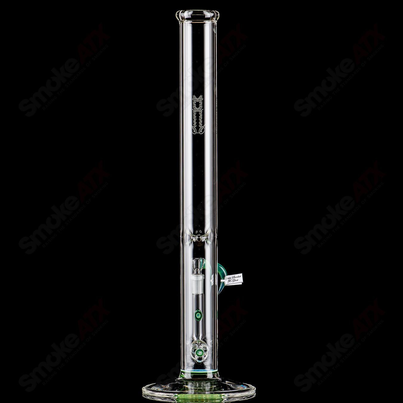 Sovereignty Glass 50x5 Threeline Partial Accent straight glass tube with colorful line design on clear glass.