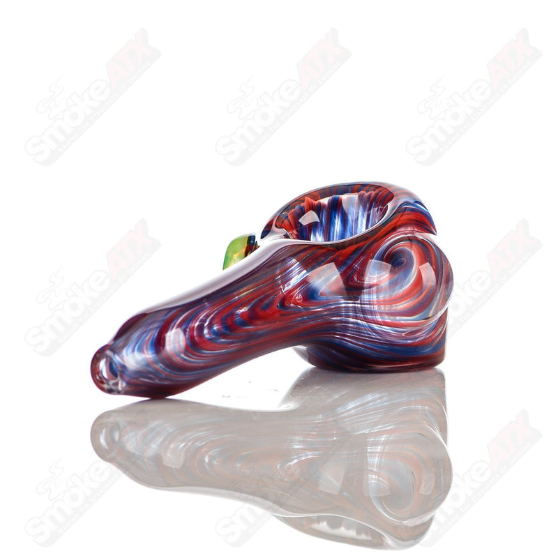 Blue/Red Worked Spoon w/ Slyme Accent Carb Signed - JMK Glass - Smoke ATX