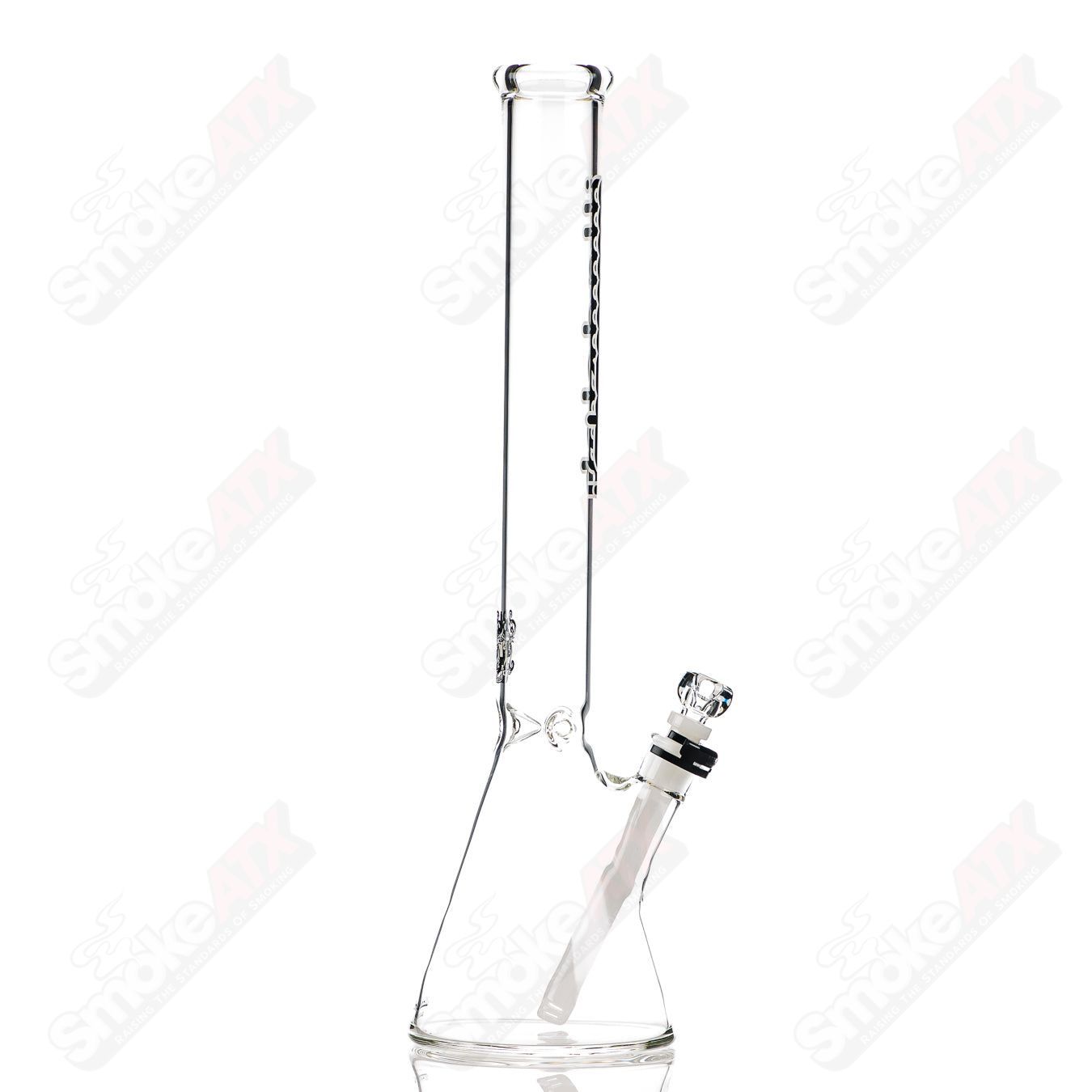 Black 5mm medium beaker glass bong by Illadelph, featuring clear glass accents and a sturdy design for smooth smoking.