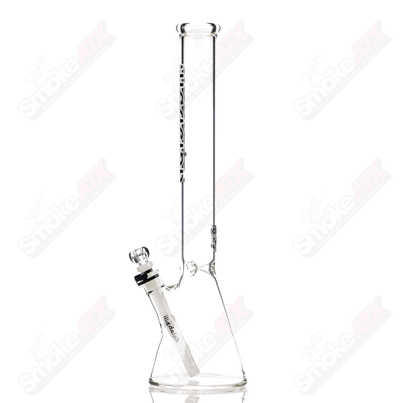 Black 5mm medium beaker glass bong by Illadelph, featuring a sturdy design and clear glass body for smooth smoking experience.