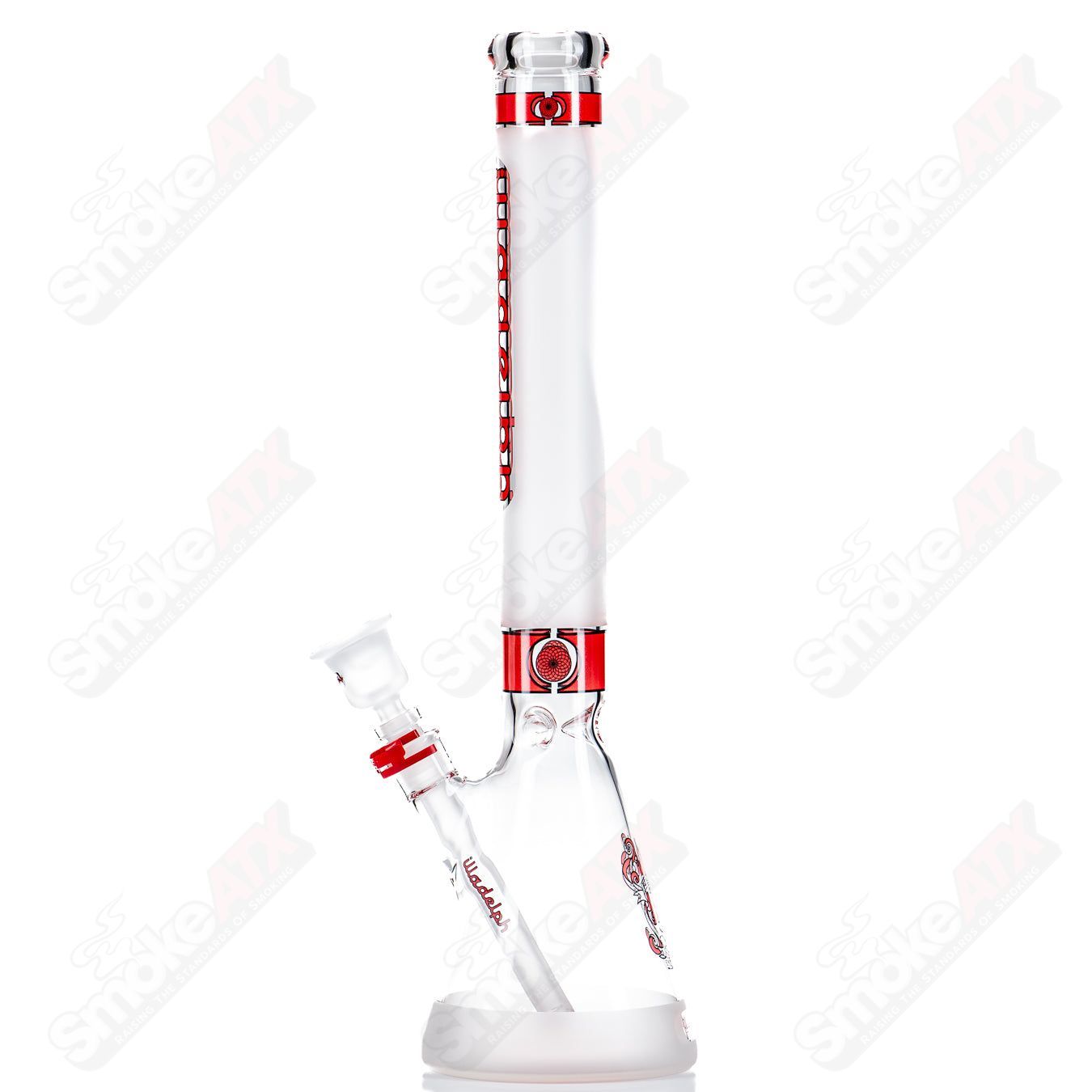 Red 5mm frosted medium beaker glass bong by Illadelph with a clear design and sturdy base for smooth smoking.